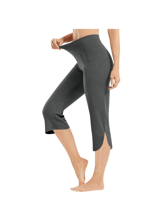 Capri Pants for Women High Waisted Stretch Side Split Athletic Cropped Pant Lightweight Comfy Yoga Workout Capris