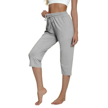 FAIWAD Capri Pants for Women Stretch High Waist Drawstring Loose Casual Lightweight Athletic Pant with Pocket