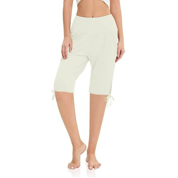 FAIWAD Capri Pants for Women Stretch High Waisted Knee Length Yoga Pants Summer Casual Drawstring Cropped Trouser