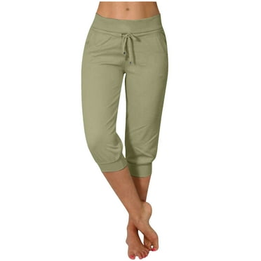 FAIWAD Capri Pants for Women Summer Drawstring Causal Yoga Joggers Cinch Bottom Baggy Workout Pants with Pockets