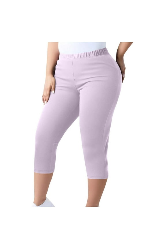Capri Pants for Women Summer Plus Size Stretch Knee Length Leggings Elastic Waist Casual Yoga Workout Running Joggers