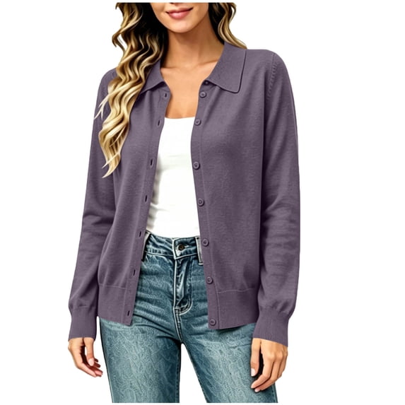 FAIWAD Cardigan Sweaters for Women Collared Button Down Open Front Knit Cardigans Long Sleeve Casual Cardigans