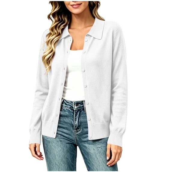 FAIWAD Cardigan Sweaters for Women Collared Button Down Open Front Knit Cardigans Long Sleeve Casual Sweater Cardigans