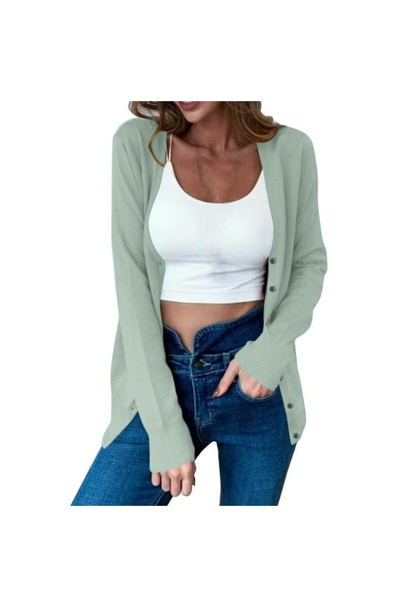 Cardigan Sweaters for Women Long Sleeve Button Down V-Neck Classic Knitted Cardigan Casual Plus Size Outwear