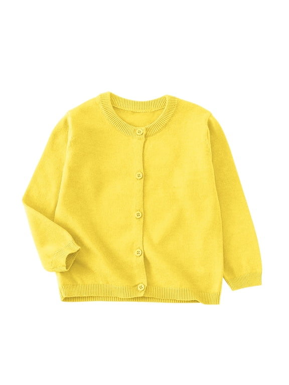 Cardigan for Girls Boys Kids School Uniform Sweater Casual Crewneck Button Front Long Sleeve Knit Outwear