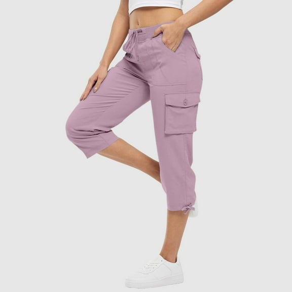 FAIWAD Cargo Capris for Women Elastic Waist Lightweight Quick Dry Pants with Pockets Casual Dressy Drawstring Trousers