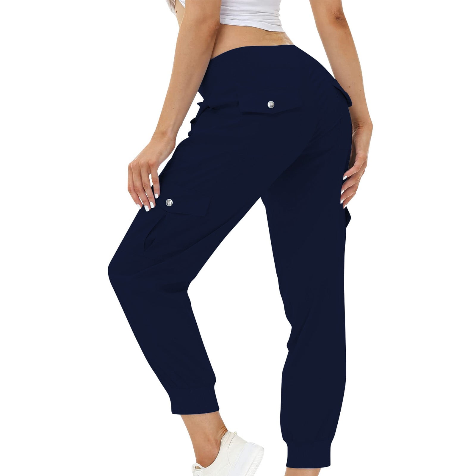 FAIWAD Womens Stacked Sweatpants Elastic High Waist Baggy Casual Slim  Athletic Jogger Pants (Small, Dark Blue) 