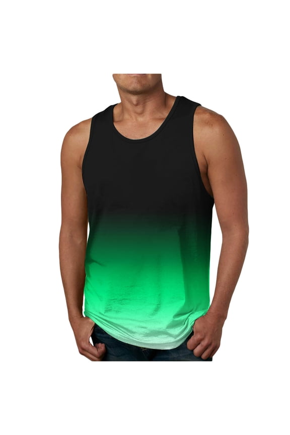 Casual Beach Tanks for Men Sleeveless Gradient Workout Vest Summer Casual Lightweight Athletic Tee Shirts