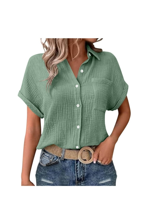 Short Sleeve Shirts for Women Cap Sleeve Collared Button Up Shirts Comfy Loose Summer Basic Tops