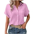 thumbnail image 1 of FAIWAD Shirts for Women Short Sleeve Lapel Collar Button Down Shirts Dressy Casual Loose Textured Work Blouses, 1 of 7