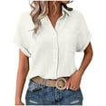 thumbnail image 1 of FAIWAD Shirts for Women Short Sleeve Lapel Collar Button Down Shirts Dressy Casual Loose Textured Work Blouses, 1 of 8