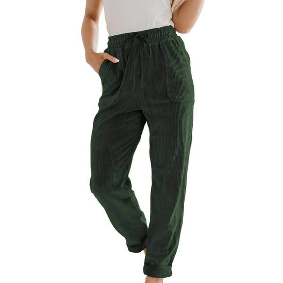 FAIWAD Corduroy Pants for Women Drawstring Elastic High Waist Straight Leg Pants Loose Comfy Trousers
