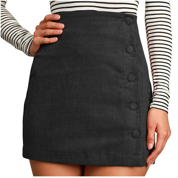 FAIWAD Corduroy Skirt for Women High Waist Short Mini Skirt Slim Trendy Casual Button Down Skirt