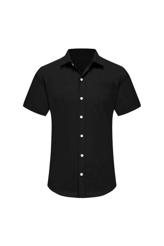 Cotton Linen Button up Shirts for Men Summer Short Sleeve Laple Shirt Basic Slim Comfy T-Shirt