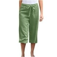 thumbnail image 1 of FAIWAD Cotton Linen Capri Pants for Women Straight Leg Palazzo Crop Pants Comfy Elastic Waist Wide Leg Capris Pants, 1 of 6
