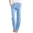 thumbnail image 1 of FAIWAD Cotton Linen Pants for Women Elastic Waist Plus Size Lightweight Drawstring Pants with Pockets (X-Large, Light Blue1), 1 of 5