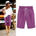 thumbnail image 1 of FAIWAD Cotton Linen Shorts for Women Elastic Waist Knee Length Shorts Loose Lounge Shorts with Drawstring Pockets, 1 of 6