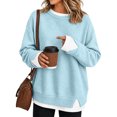 thumbnail image 1 of FAIWAD Crew Neck Layered Sweatshirt for Women Oversized Patchwork Long Sleeve Pullover Side Split Casual Sweatshirts, 1 of 7