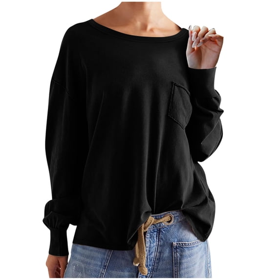 FAIWAD Crewneck Sweatshirt for Women Oversized Long Sleeve Tops Casual Drop Shoulder Fall Clothes With Pockets