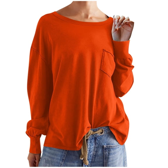 FAIWAD Crewneck Sweatshirt for Women Oversized Long Sleeve Tops Casual Drop Shoulder Fall Clothes With Pockets