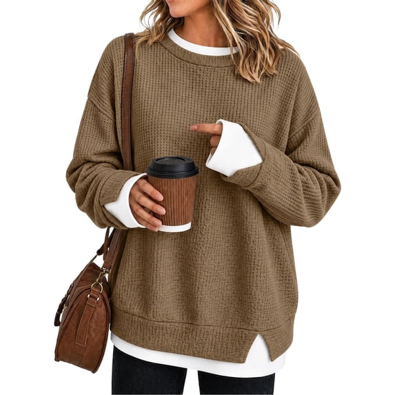FAIWAD Oversized Sweatshirt for Women Crewneck Long Sleeve Layered Look Pullover Color Block Patchwork Casual Sweatshirts