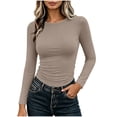 thumbnail image 1 of FAIWAD Crop Tops for Women Long Sleeve Side Ruched Silm Fitted Pullover Casual Basic Layering Shirts, 1 of 9