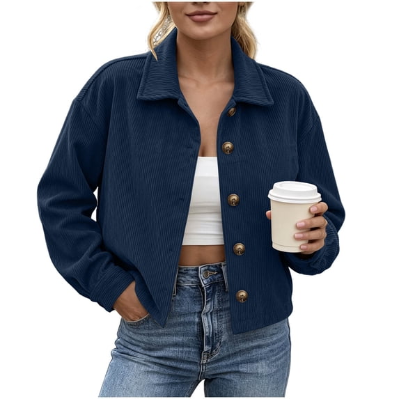 FAIWAD Cropped Jackets for Women Button down Long Sleeve Corduroy Coat Trendy Fall Casual Outerwear