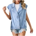 thumbnail image 1 of FAIWAD Denim Jacket for Womens Lapel Button Up Sleeveless Jackets with Pockets Vintage Loose Jeans Coat, 1 of 9