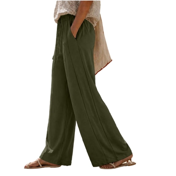 FAIWAD Linen Pants Women Wide Leg Palazzo Pants Drawstring Elastic Waist Casual Beach Vacation Travel Trousers with Pockets