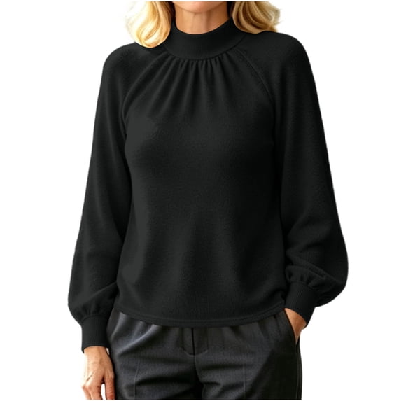 FAIWAD Fall Sweater for Women Long Sleeve Turtleneck Pullover Pleated Front Casual Dressy Clothes