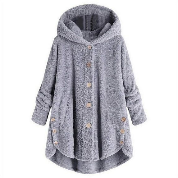 FAIWAD Fall Winter Fleece Coats for Women Hooded Cardigan Plush Button Down Long Sleeve Outerwear with Pockets