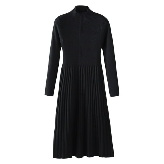 FAIWAD Fall Winter Long Sleeve Knitted Dress for Women Solid Color Slim Stretch Elegant Sweater Dresses