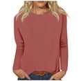 thumbnail image 1 of FAIWAD Fall Winter Pullover Tops for Women Solid Color Round Neck Long Sleeve Plus Size Basic Top, 1 of 5