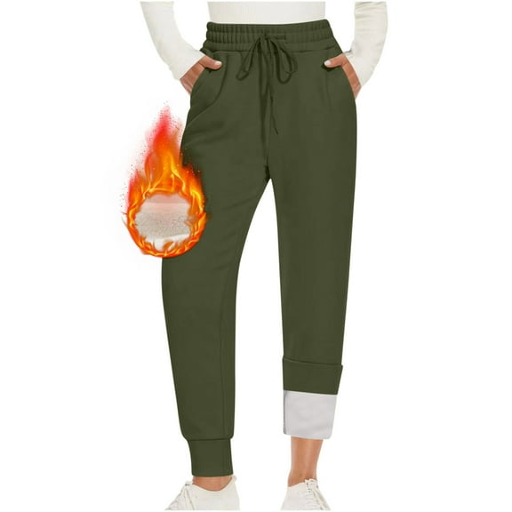 FAIWAD Fleece Lined Pants Women Winter Warm Fleece Sweatpants Elastic Waist Athletic Joggers with Pockets