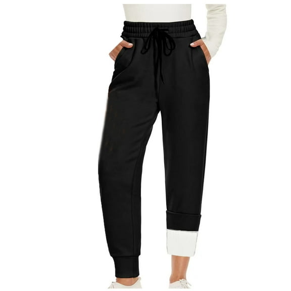 FAIWAD Fleece Lined Pants Women Winter Warm Fleece Sweatpants Elastic Waist Athletic Joggers with Pockets