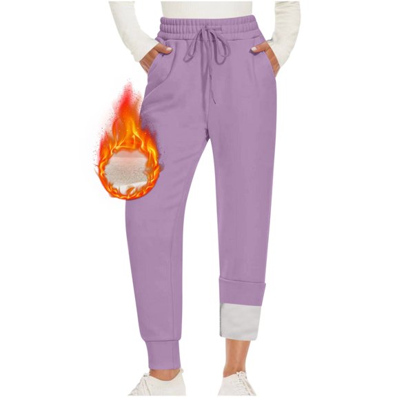 FAIWAD Fleece Lined Pants Women Winter Warm Fleece Sweatpants Elastic Waist Athletic Joggers with Pockets