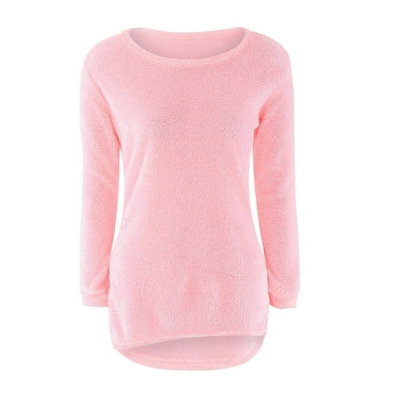 FAIWAD Fleece Sweater for Women Round Neck Long Sleeve Solid Color Sweaters Fall Winter Warm Pullover Top