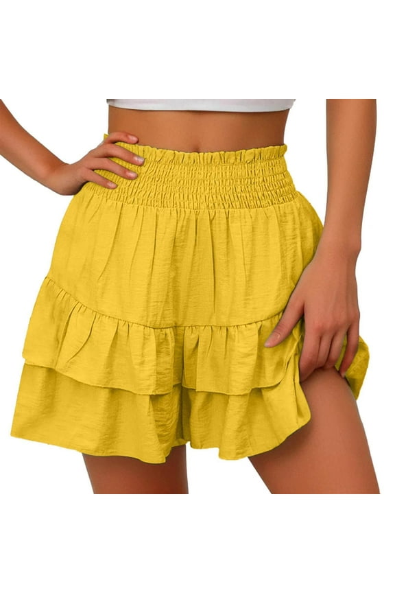 Flowy Shorts for Womens Casual Elastic Waist Boho Ruffle Mini Shorts Summer Running Tennis Shorts