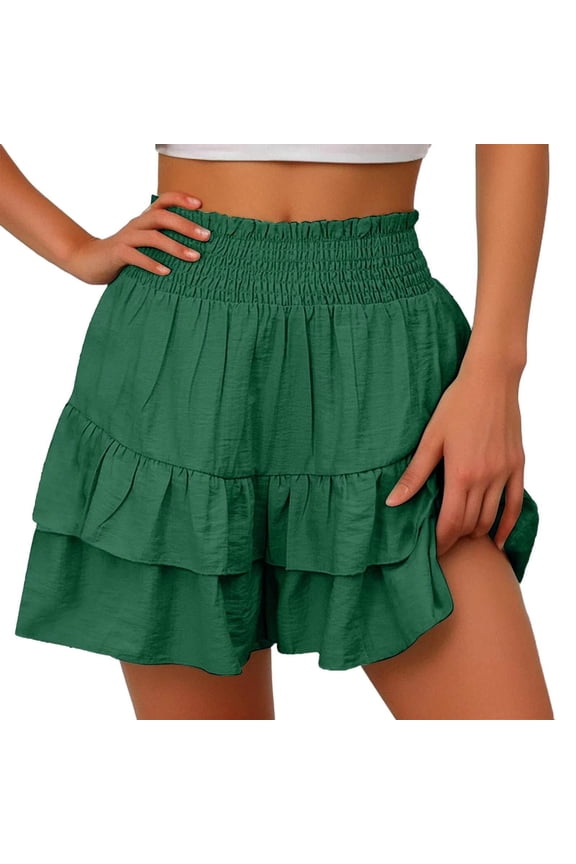 Flowy Shorts for Womens Casual Elastic Waist Boho Ruffle Mini Shorts Summer Running Tennis Shorts