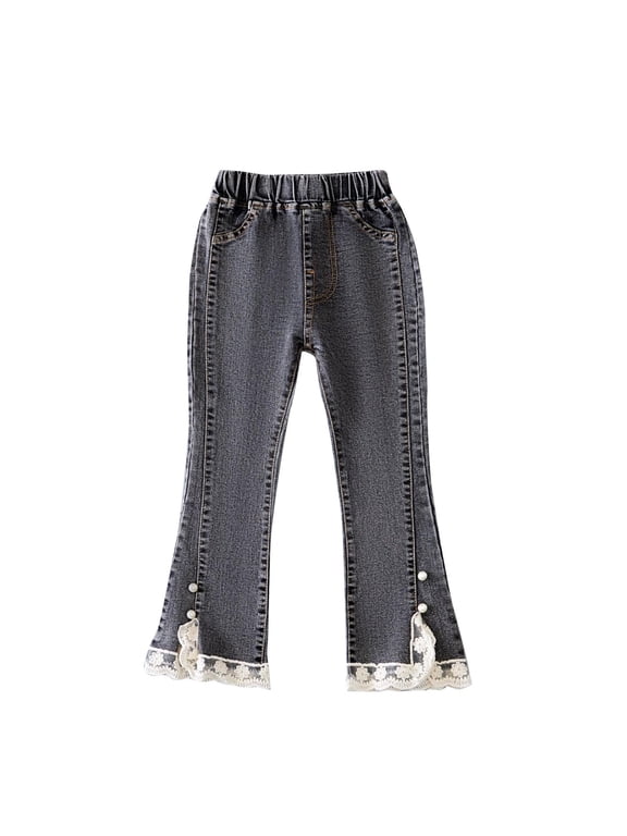 Girl's Flare Jeans Elastic High Waist Stretchy Loose Denim Pants Kids Trendy Bootcut Trousers 3-14Years