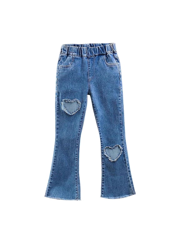 Girl's Flare Jeans Elastic High Waist Stretchy Loose Denim Pants Kids Trendy Bootcut Trousers 3-14Years