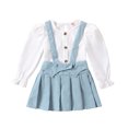 thumbnail image 1 of FAIWAD Girl's Skirt Set Long Sleeve Button Shirt and Strape Romper Dress Girl 2 Piece Outfits, 1 of 9