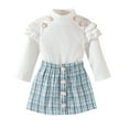 thumbnail image 1 of FAIWAD Girl's Skirt Set Long Sleeve Square Neck Ribbed Knitted Tops and Mini Skirt Cute 2 Piece Outfits, 1 of 7