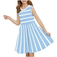 thumbnail image 1 of FAIWAD Girl's Summer Sundress Striped Crewneck Sleeveless Tank Dress Casual Cute Pleated Mini Dresses 3-14 Years, 1 of 8