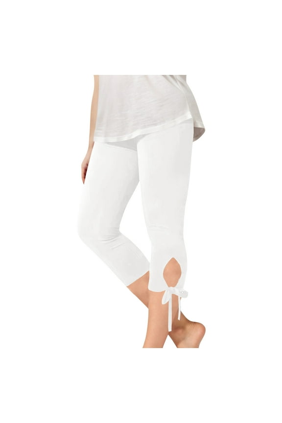 Girls Athletic Leggings Kid Summer High Waisted Stretch Dance Workout Running Capri Pants Girls Cute Lace-Up Tights