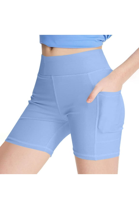 Girls Athletic Shorts with Pockets Kids Casual High Waisted Stretch Yoga Dance Workout Shorts for 4-15 Years