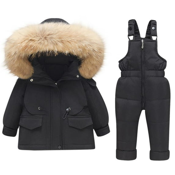 FAIWAD Girls Boys 2Pcs Snowsuit Toddler Winter Warm Hooded Down Jacket Coat with Overalls Pant Windproof Skiing Set