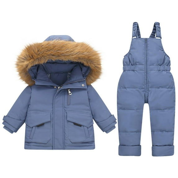 FAIWAD Girls Boys 2Pcs Snowsuit Toddler Winter Warm Hooded Down Jacket Coat with Overalls Pant Windproof Skiing Set