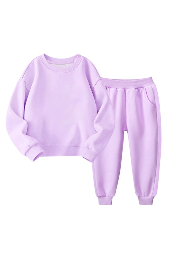 Girls Boys Fleece 2 Piece Outfits Tracksuits Casual Crewneck Sweatshirts and Sweatpants Set Unisex Activewear