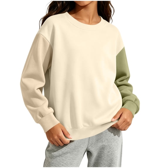 FAIWAD Girls Boys Sweatshirt Long Sleeve Color Block Crewneck Pullover Casual Loose School Daily Wear
